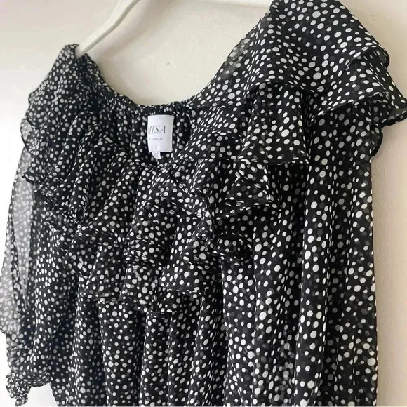 MISA Los Angeles Carlan Off Shoulder Top in Black with White Dots Size XS EUC - Picture 4 of 9